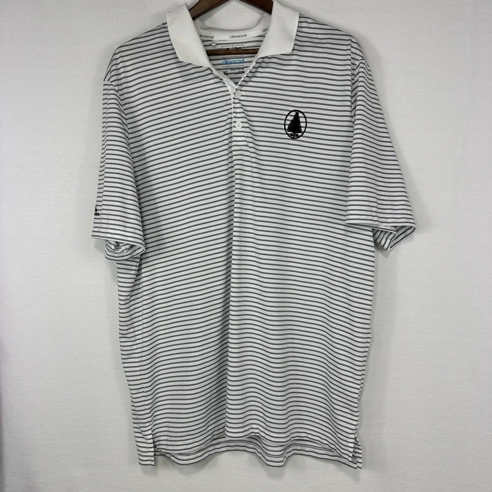 Adidas Polo Shirt Mens XL  White Striped Short Sleeve Golf Climacool Stripe Logo